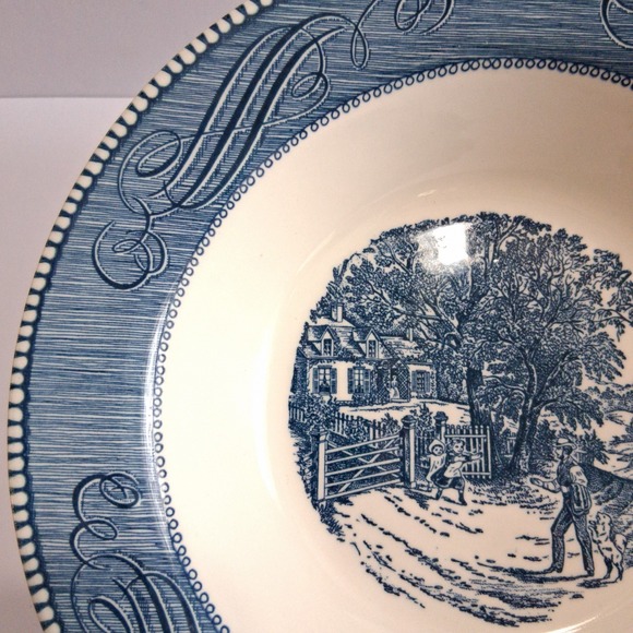2 Vintage 10" Royal China Currier & Ives Bowl Home Sweet Home Blue White USA  #6 - Picture 3 of 8